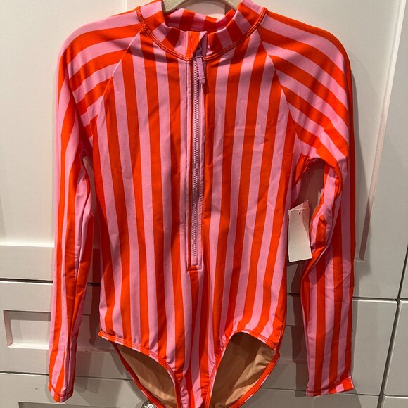 Brand New Striped J. Crew Crewcuts Zip-up One-piece Rash Guard